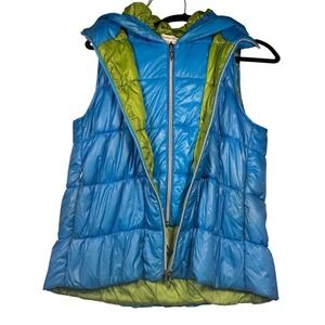 Venezia-Milano Puffer Vest Hooded Blue Green Women's Large Double Zipper